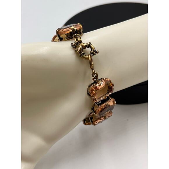 J. Crew Signed Prong Set Rhinestone Statement Dark Peach Chunky Bracelet - Picture 2 of 10